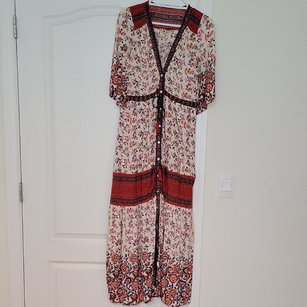 Floral Red and Cream Maxi Dress